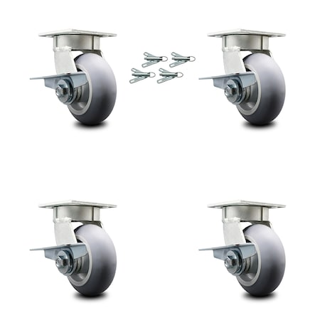 Service Caster 5 Inch Kingpinless Thermoplastic Wheel Caster Set with Brake and Swivel Lock SCC SCC-KP30S520-TPRRD-SLB-BSL-4